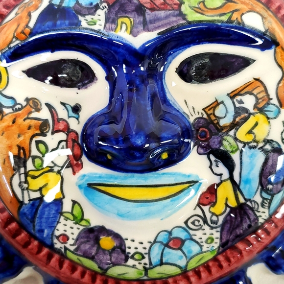 Mexican handmade folk art Talavera signed sun face wall art - Picture 4 of 4